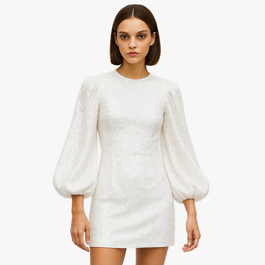 Glamouröse Pailletten Puffärmel Partykleid